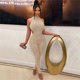 Backless Sleeveless Halter High Waist Tight Sports Fitness Jumpsuit